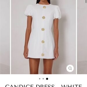 Elle White Mini Dress with Gold Buttons